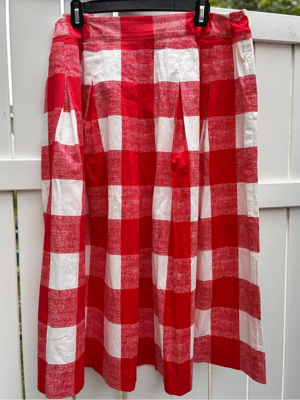New Talbots Plus 18W Red and White Gingham Pleated cotton Midi Skirt